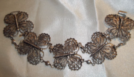 Vintage Wide Silver Filigree BUTTERFLY Link Bracelet - $24.74