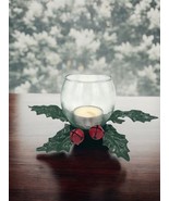 Vintage Dept 56 Holly Bell Votive Candle Holder Metal and Glass - $14.82