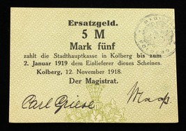 1918 Alemania Notgeld Error Nota Kolberg 5 Marca Estampado Error (G # 291.03a) - $98.97