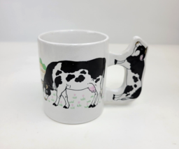 Vintage Enesco Cow Coffee Mug Cow Shaped Handle Holstein Cow Mug - $10.99