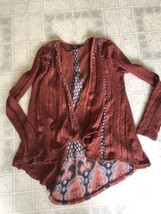 Miss Me Small Cardigan Open Front Top Long Sleeve Orange Paisley Chiffon... - $32.25