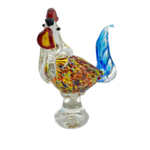 Rooster Figurine Red and Blue Colorful Millefiori Art Glass 9 1/2&quot; Bird Vintage - £21.16 GBP