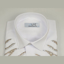 Men CEREMONIA Turkey Shirt 100% Cotton Fancy Rhine Stone #Roma 13 White Slim Fit image 9