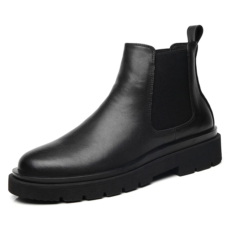 Korean style men  platform boots black  leather shoes handsome chelsea boot spri - £225.41 GBP