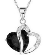 Heart Crystal Rhinestone Pendant Necklace Jewelry for Women, Elegant BLACK - $3.95