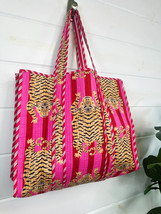 Quilted Cotton Tiger Printed Reversible Large Tote Bag Grocery Shopping ... - $23.01