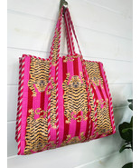 Quilted Cotton Tiger Printed Reversible Large Tote Bag Grocery Shopping ... - $31.25 CAD