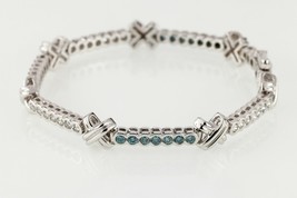 14k White Gold 3.00 carat white &amp; Blue Diamond X Knot Station Bracelet - $2,469.81