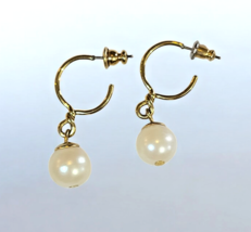 Vintage Pearl Gold Plated Sterling Silver 925 Hoop Post Earrings Push Back - £24.26 GBP