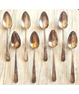 Holmes &amp; Edwards 1940 Youth Floral Inlaid Lot 8 Silver Plated Spoons 6&quot; - €16,33 EUR