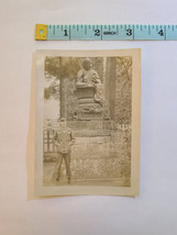 Photo of a Young Military Man Standing In front of a Statue in Japan 1940s - £8.06 GBP