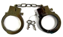 12 PAIR BULK LOT ELECTROPLATED SHINY GREY PLASTIC HANDCUFFS toy with key... - $9.45