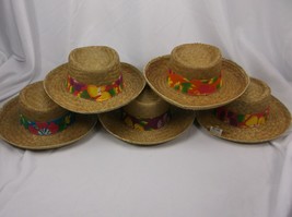 Lot Of 5 Pork Pie Hats Unisex Sz L 7 1/4 - 7 3/8 Woven Flower Paradise Band Nwd - £7.98 GBP