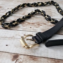 Women&#39;s Belt Gold Tone Chain Belt Wrapped with Black Faux Leather Size S - £11.59 GBP