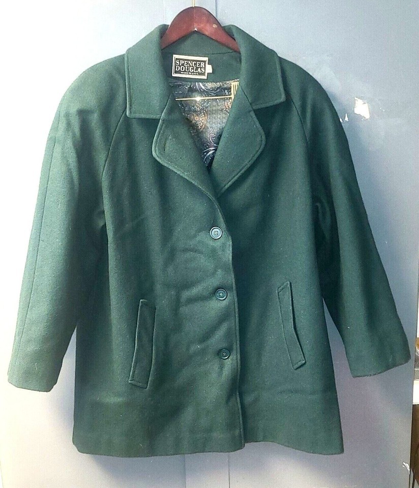 Wool Coat 16W Women’s Spencer Douglas Green Vintage Made In USA. - $21.63