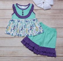 NEW Boutique Mermaid Girls Tunic &amp; Ruffle Shorts Outfit - £10.86 GBP