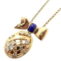 Authentic! Christian Dior 18k Yellow Gold Lapis Diamond Egg Pendant Necklace - £2,605.96 GBP