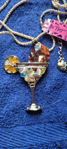 New Betsey Johnson Necklace Martini Glass Multicolor Rhinestone Beach Fe... - $14.99