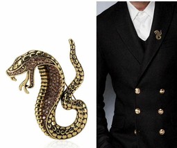 Stunning Vintage Look Gold Plated BIG Cobra Snake Design Brooch Broach Pin B48OC - £15.24 GBP