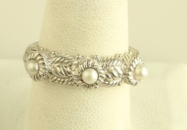 Vtg Judith Ripka Sterling Silver Cultured Freshwater 3-Stone Pearls Ring Rope - £58.33 GBP
