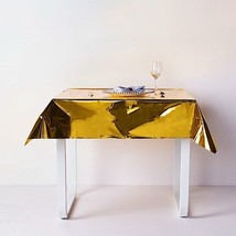 Gold 50X50&quot;&quot; Square Metallic Disposable Plastic Tablecloth Wedding Linen... - £6.39 GBP