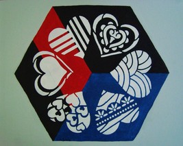 Painting Original Direct From Signed By Artist Collectible Hearts Geometric Art - £22.95 GBP