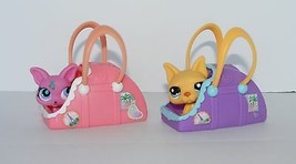 Littlest Pet Shop Set Of 2 Pet Carriers Lavender &amp; Pink + 2 Pet Dogs - £11.86 GBP