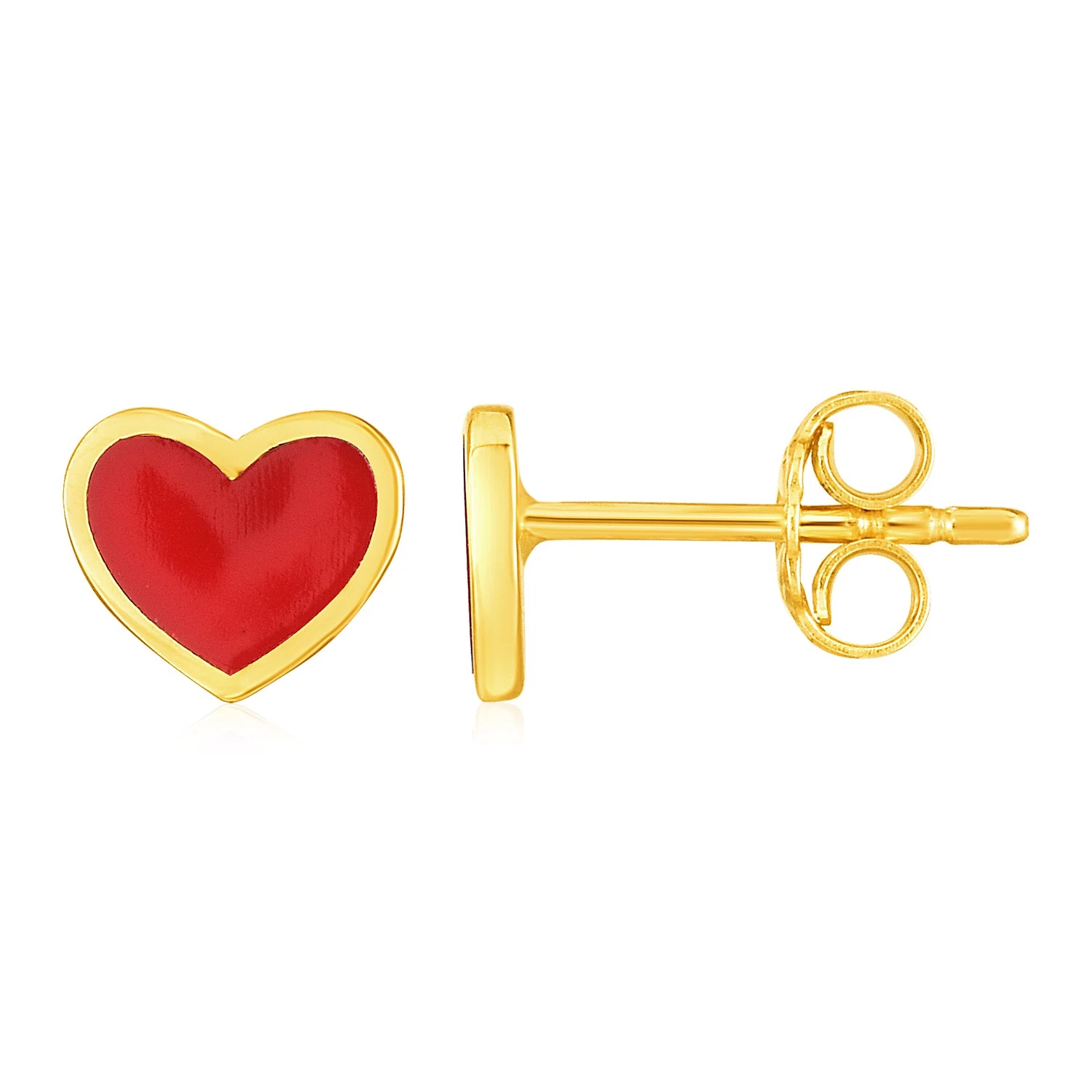 14K Gold Red Enamel Heart Stud pierced Earrings, hearts 1 pair, yellow, ... - €163,55 EUR