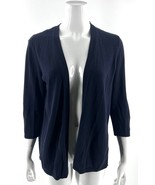Talbots Cardigan Sweater Womens Size Small Navy Blue Mixed Media Open Front - $40.91 CAD