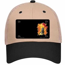 Firefighter Flaming Ax Offset Novelty Khaki Mesh License Plate Hat - £22.80 GBP