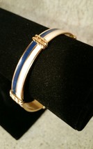 Monet 1/2 Inch Wide Bangle Bracelet Gold Tone White Blue Enamel Signed Vintage  - £28.27 GBP