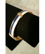 Monet 1/2 Inch Wide Bangle Bracelet Gold Tone White Blue Enamel Signed V... - £28.30 GBP