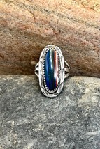 TS Signed Navajo Handmade Sterling Silver Rainbow Calsilica Ring 7.5 - £51.78 GBP