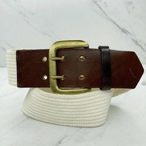Brown Vintage Stretch Belt with Leather Trim Size Medium M Womens Made in USA - £13.29 GBP