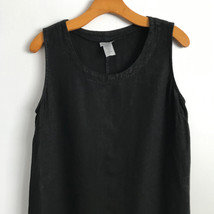 Match Point M Linen Dress Black Midi Pockets Minimalist Lagen Look Sleev... - $41.80