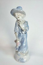 Vintage Blue Lady With Basket Pearlescent Lusterware Ceramic Porcelain Figurine - £14.61 GBP