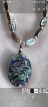 Vintage Sterling silver Abalone Necklace,  disk pendant with abalone and... - £39.33 GBP