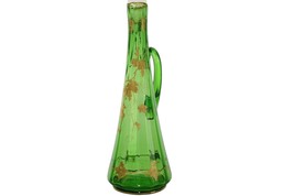 c1900 Huge Moser Art Nouveau Bohemian Art Glass Ewer Green with Raised gold - £280.11 GBP