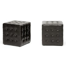 2x Modern Black Or Brown Faux Leather Tufted Cube Square Ottomans Foot S... - $111.97