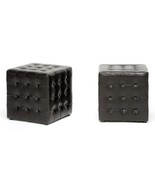 2x Modern Black Or Brown Faux Leather Tufted Cube Square Ottomans Foot S... - $111.97