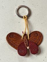 Made in Italy Embossed Red &amp; Chesnut Leather Butterfly or Moth Key Chain Backpac - £15.57 GBP