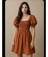 Kourt Smocked Mini Dress Puff Sleeve Rust burnt orange Size Small - $61.45 CAD