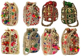 Women&#39;s Potli Bag Combo Set Of 8 Embroidered Handmade Gift Bags - £66.28 GBP