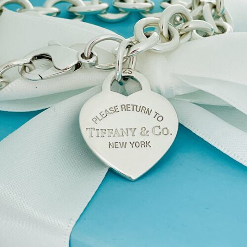 9" Large Please Return to Tiffany & Co Heart Tag Silver Charm Bracelet - £318.94 GBP