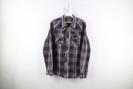 BKE Buckle Mens Large Slim Fit Thick Stitch Snap Button Collared Shirt Plaid - £30.97 GBP