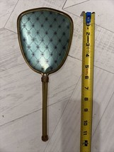 Vintage 12” Clear Plastic Lucite Handheld 1950s Vanity Mirror Blue FlowerPattern - $14.11