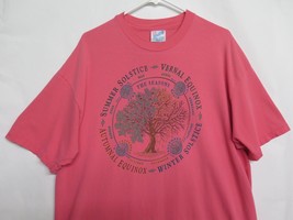 VTG 80s 90s Hanes USA Summer Solstice Winter Equinox Seasons Tree Pink S... - £29.31 GBP