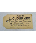 L C Durkey Boston Victorian store tag wines tobacco cigars advertising - $418.86 MXN