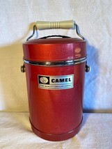 Camel Thermos Metal Pail with Handle and Glass flask, 2 lids Red, VTG 19... - $21.18