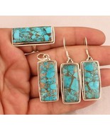 925 Sterling Silver Lab Created Turquoise Handmade Designer Jewelry Set - $89.67 CAD